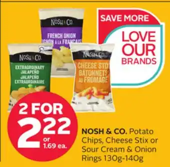 Rexall NOSH & CO. Potato Chips, Cheese Stix or Sour Cream & Onion Rings 130g-140g offer