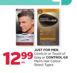 Rexall JUST FOR MEN Comb-In or Touch of Grey or CONTROL GX Men's Hair Colour offer