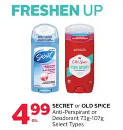 Rexall SECRET or OLD SPICE Anti-Perspirant or Deodorant offer