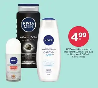 Rexall NIVEA Anti-Perspirant or Deodorant 50mL or 51g-52g or Body Wash 500mL offer