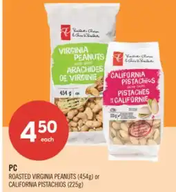 Shoppers Drug Mart PC ROASTED VIRGINIA PEANUTS (454g) or CALIFORNIA PISTACHIOS (225g) offer