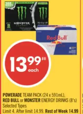 Shoppers Drug Mart POWERADE TEAM PACK 24 x 591mL, RED BULL or MONSTER ENERGY DRINKS 8's offer