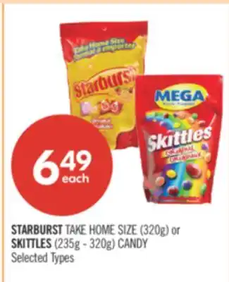 Shoppers Drug Mart STARBURST TAKE HOME SIZE (320g) or SKITTLES (235g - 320g) CANDY offer