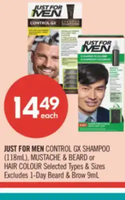 Shoppers Drug Mart JUST FOR MEN CONTROL GX SHAMPOO (118mL), MUSTACHE & BEARD or HAIR COLOUR offer