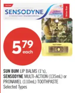Shoppers Drug Mart SUN BUM LIP BALMS (1's), SENSODYNE MULTI-ACTION (135mL) or PRONAMEL (110mL) TOOTHPASTE offer
