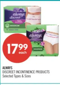 Shoppers Drug Mart ALWAYS DISCREET INCONTINENCE PRODUCTS offer