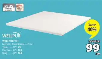 JYSK WELLPUR T31 Memory foam topper offer