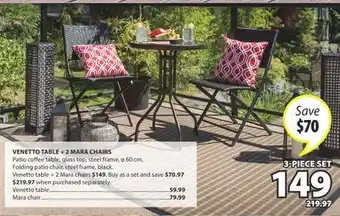 JYSK VENETTO TABLE + 2 MARA CHAIRS offer