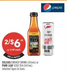 Shoppers Drug Mart CELSIUS ENERGY DRINK (355ml) or PURE LEAF ICED TEA (547ml) offer