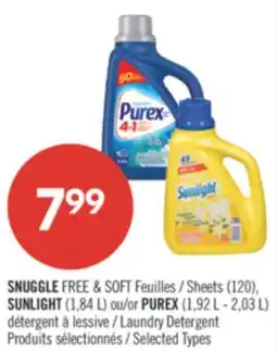 Pharmaprix SNUGGLE FREE & SOFT Sheets (120), SUNLIGHT (1.84 L) or PUREX (1.92 L- 2.03 L) Laundry Detergent offer