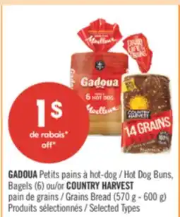Pharmaprix WONDER HOT DOG BUNS (12's), COUNTRY HARVEST BAGELS (6's) or GRAINS BREAD (570g - 600g) offer