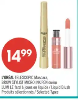 Pharmaprix L'ORÉAL TELESCOPIC Mascara, BROW STYLIST MICRO INK PEN or LUMI Liquid Blush offer