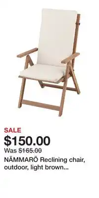IKEA NÄMMARÖ Reclining chair, outdoor, light brown stained/Frösön/Duvholmen beige offer
