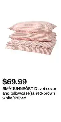 IKEA SMÅNUNNEÖRT Duvet cover and pillowcase(s), red-brown white/striped offer