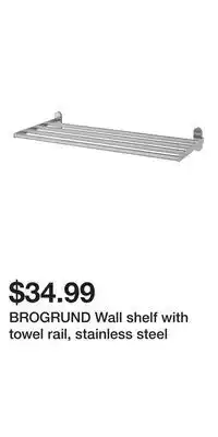 IKEA BROGRUND Wall shelf with towel rail, stainless steel offer