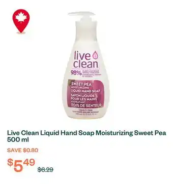 Voilà Live Clean Liquid Hand Soap Moisturizing Sweet Pea 500 ml offer