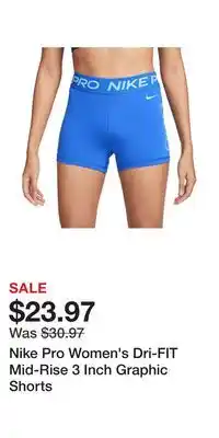 Sport Chek Nike Pro Women's Dri-FIT Mid-Rise 3 Inch Graphic Shorts offer