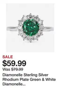 TSC Stores Diamonelle Sterling Silver Rhodium Plate Green & White Diamonelle Starburst Ring offer