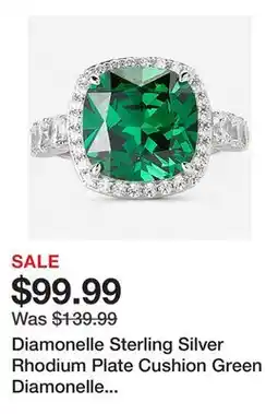 TSC Stores Diamonelle Sterling Silver Rhodium Plate Cushion Green Diamonelle Halo Ring offer