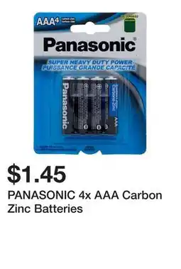 Dollarama PANASONIC 4x AAA Carbon Zinc Batteries offer