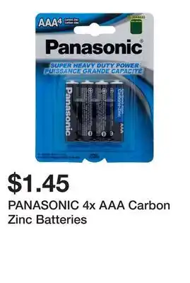 Dollarama PANASONIC 4x AAA Carbon Zinc Batteries offer