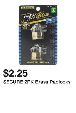 Dollarama SECURE 2PK Brass Padlocks offer