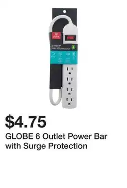 Dollarama GLOBE 6 Outlet Power Bar with Surge Protection offer