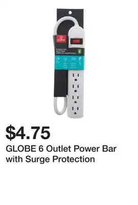 Dollarama GLOBE 6 Outlet Power Bar with Surge Protection offer