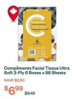 Voilà Compliments Facial Tissue Ultra Soft 3-Ply 6 Boxes x 88 Sheets offer
