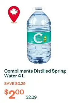 Voilà Compliments Distilled Spring Water 4 L offer