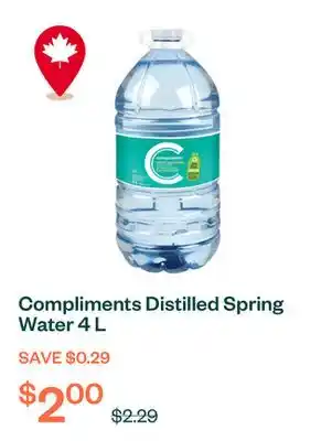 Voilà Compliments Distilled Spring Water 4 L offer