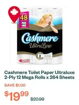 Voilà Cashmere Toilet Paper Ultraluxe 2-Ply 12 Mega Rolls x 264 Sheets offer