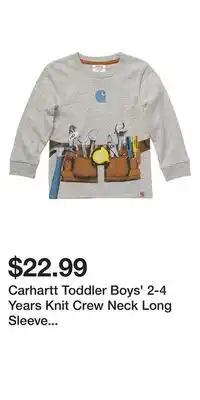Mark's Carhartt Toddler Boys' 2-4 Years Knit Crew Neck Long Sleeve Toolbelt T Shirt - Grey Heather offer