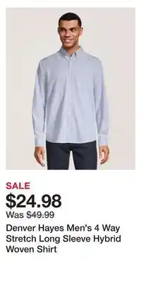 Mark's Denver Hayes Men's 4 Way Stretch Long Sleeve Hybrid Woven Shirt offer