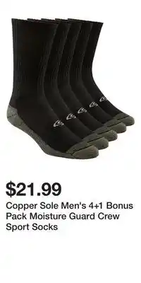 Mark's Copper Sole Men's 4+1 Bonus Pack Moisture Guard Crew Sport Socks offer