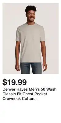 Mark's Denver Hayes Men's 50 Wash Classic Fit Chest Pocket Crewneck Cotton T Shirt offer