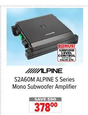 2001 Audio Video ALPINE S Series Mono Subwoofer Amplifier offer