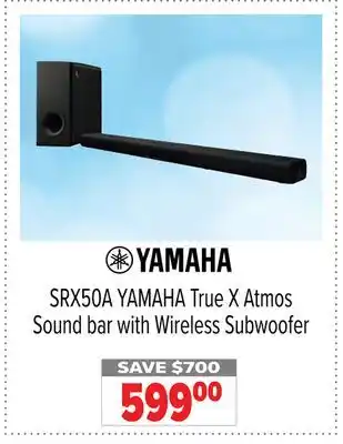 2001 Audio Video YAMAHA True X Atmos Sound bar with Wireless Subwoofer offer