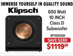 2001 Audio Video KLIPSCH 600 Watt 10 INCH Class D Subwoofer offer