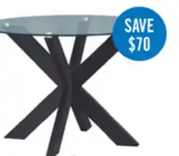 The Brick Remi Dining Table with Glass Top & Wood Geometric Base, 42W Round - Black offer