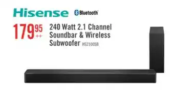 The Brick Hisense 2.1 CH Dolby Audio DTS Virtual:X Soundbar with Wireless 240W Subwoofer (HS2100) offer