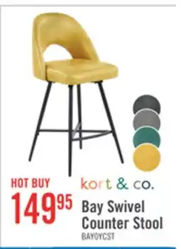 The Brick Kort & Co. Bay Counter-Height Stool with Swivel Seat, Vegan Leather Fabric, Metal - Mustard offer