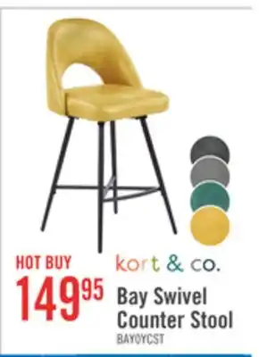 The Brick Kort & Co. Bay Counter-Height Stool with Swivel Seat, Vegan Leather Fabric, Metal - Mustard offer