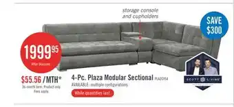 The Brick Scott Living Plaza Modular 4-Piece Fabric Sectional with Storage Console and Dual Cupholders - Grey offer