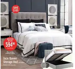 The Brick Jace Upholstered Storage Platform Bed in Taupe Fabric, Tufted - Queen Size offer