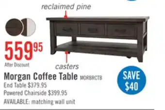 The Brick Morgan 48 Rustic Coffee Table With Storage, Shelf and Casters - Dark Brown with Reclaimed Wood offer