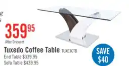 The Brick Tuxedo 48 Modern Glass Top Coffee Table - White and Grey with Metal Base offer