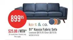 The Brick Kort & Co. Kassia 90.6 Linen-Look Fabric Sofa with Wood Base and Legs - Blue offer