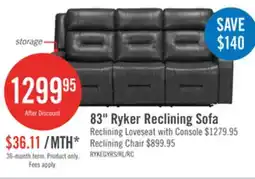 The Brick Ryker 82.5 Faux Leather Reclining Sofa with Storage Arms - Grey offer