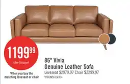 The Brick Vivia 86 Genuine Leather Sofa with Removable Seat Cushions and Wood Base - Caramel Brown offer